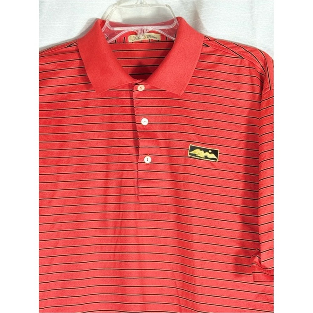 Peter Millar Red Stripe Polo Shirt Large Embroidered black gold